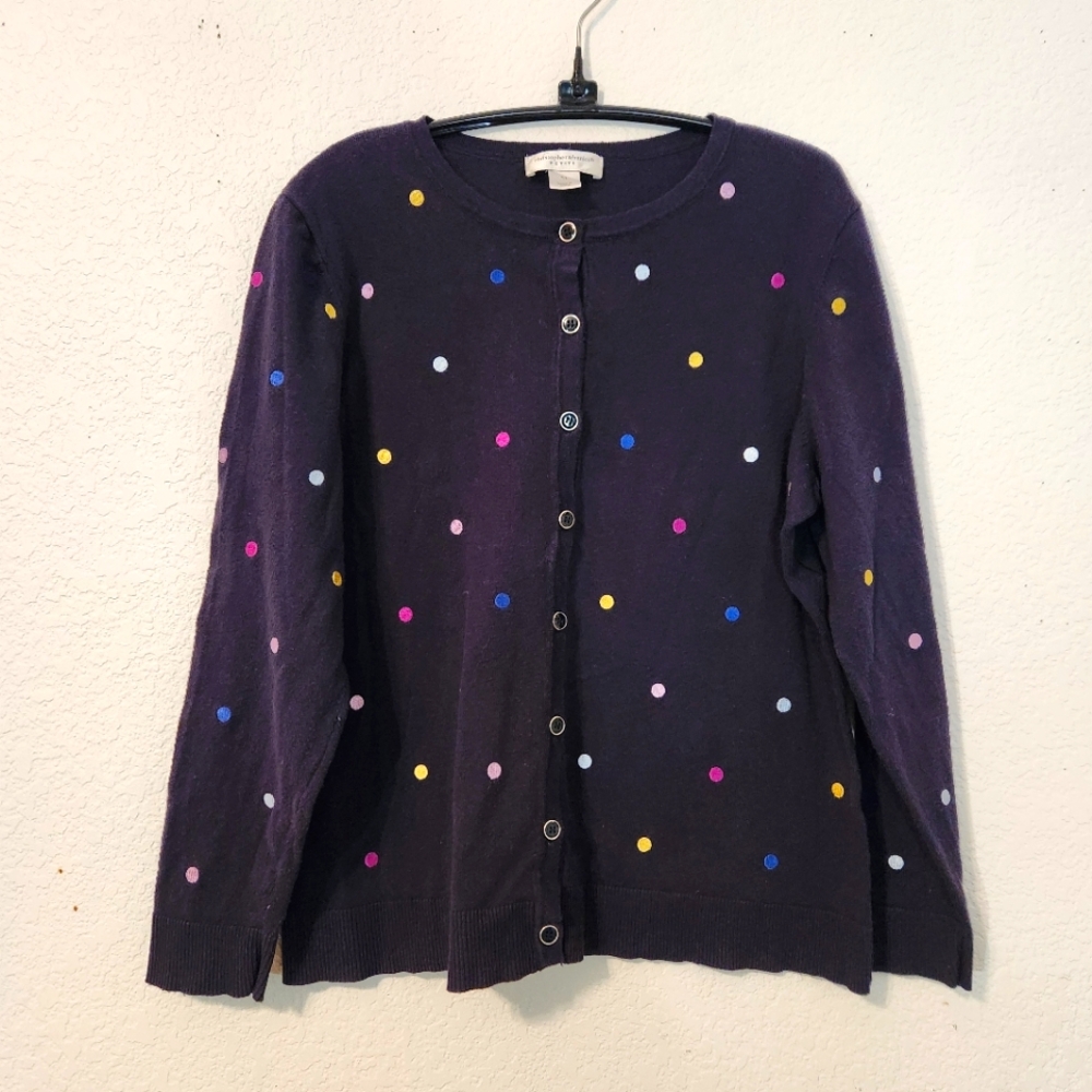 Christopher & Banks Navy Cardigan with Colorful Polka Dots,‎ Size PL